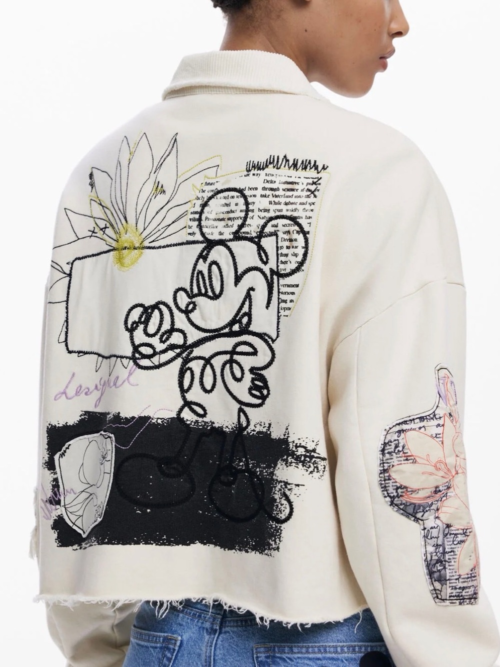 Desigual × Disney Mickey Mouse Women’s Cropped Mixed-Media Jacket Sz Small